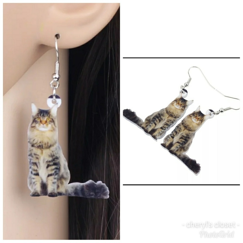 Bonsny acrylic cat with long tail earrings